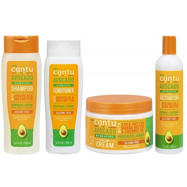 CANTU ADVOCADO CURL KIT (SHAMPOO, CONDTIONER, CURLING CREAM AND CURL ACTIVATOR) NOW WITH FREE CANTU ADVOCADO GEL 18 OZ.