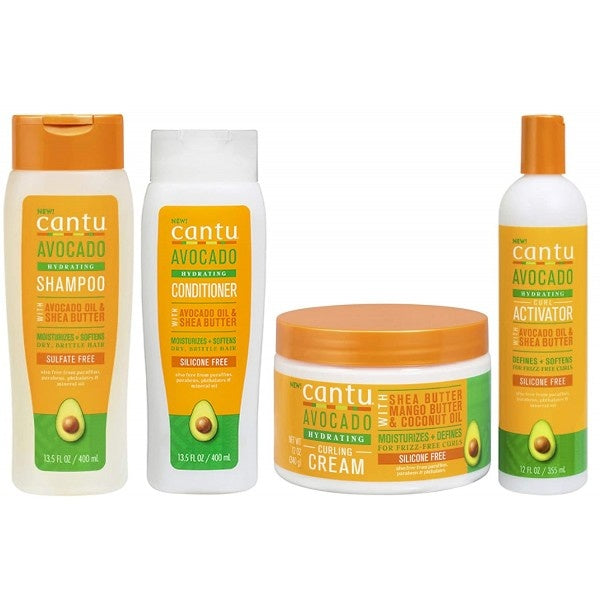 CANTU ADVOCADO CURL KIT (SHAMPOO, CONDTIONER, CURLING CREAM AND CURL ACTIVATOR) NU MET GRATIS CANTU ADVOCADO GEL 18 OZ.